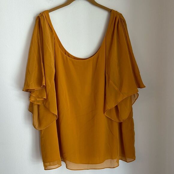 City Chic Women mustard yellow flutter sleeve scoop neck blouse top NWT 18 read! - Picture 1 of 11